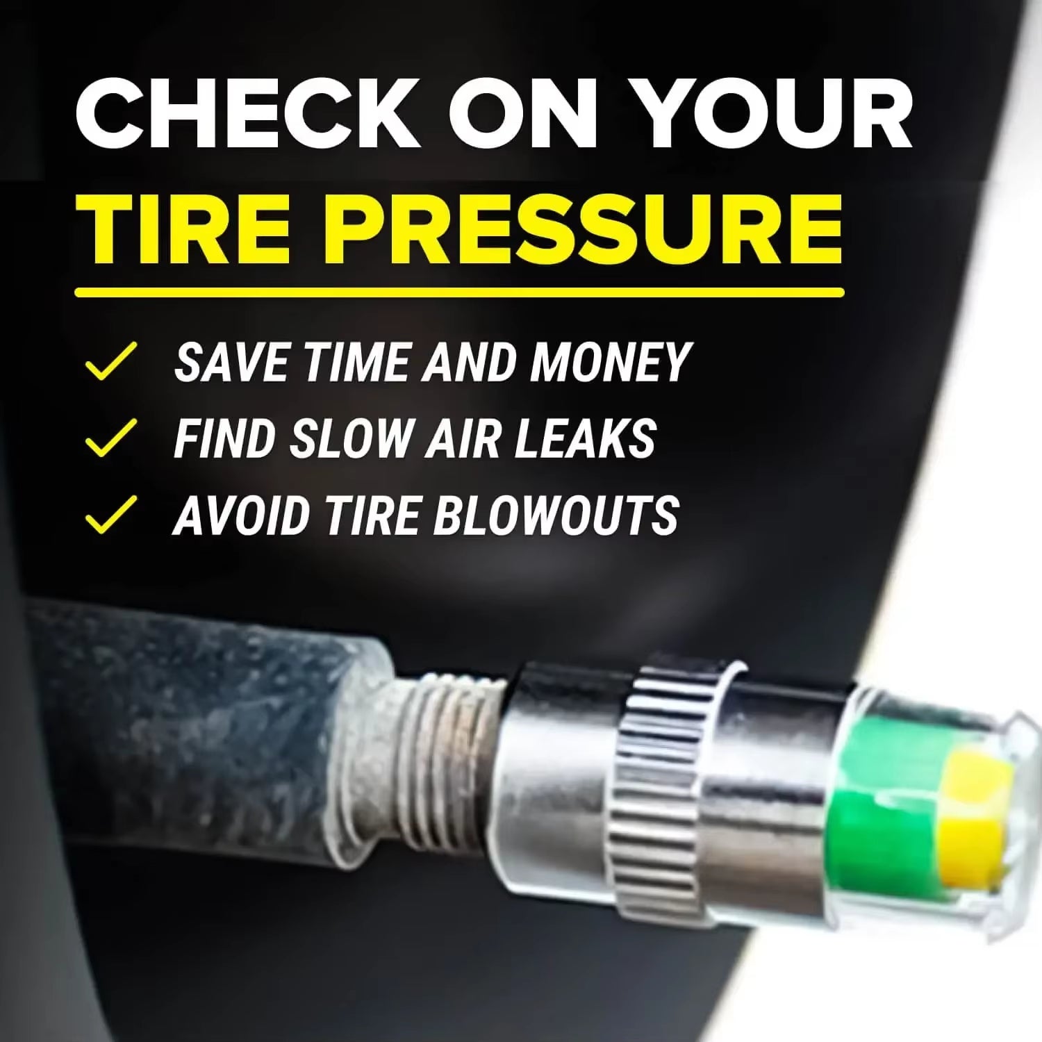 4PCS Car Tire Pressure Caps, Tire Valve Cap with Pressure Indicator Tyre Pressure Monitor Valve Caps Air Alert Auto Accessories