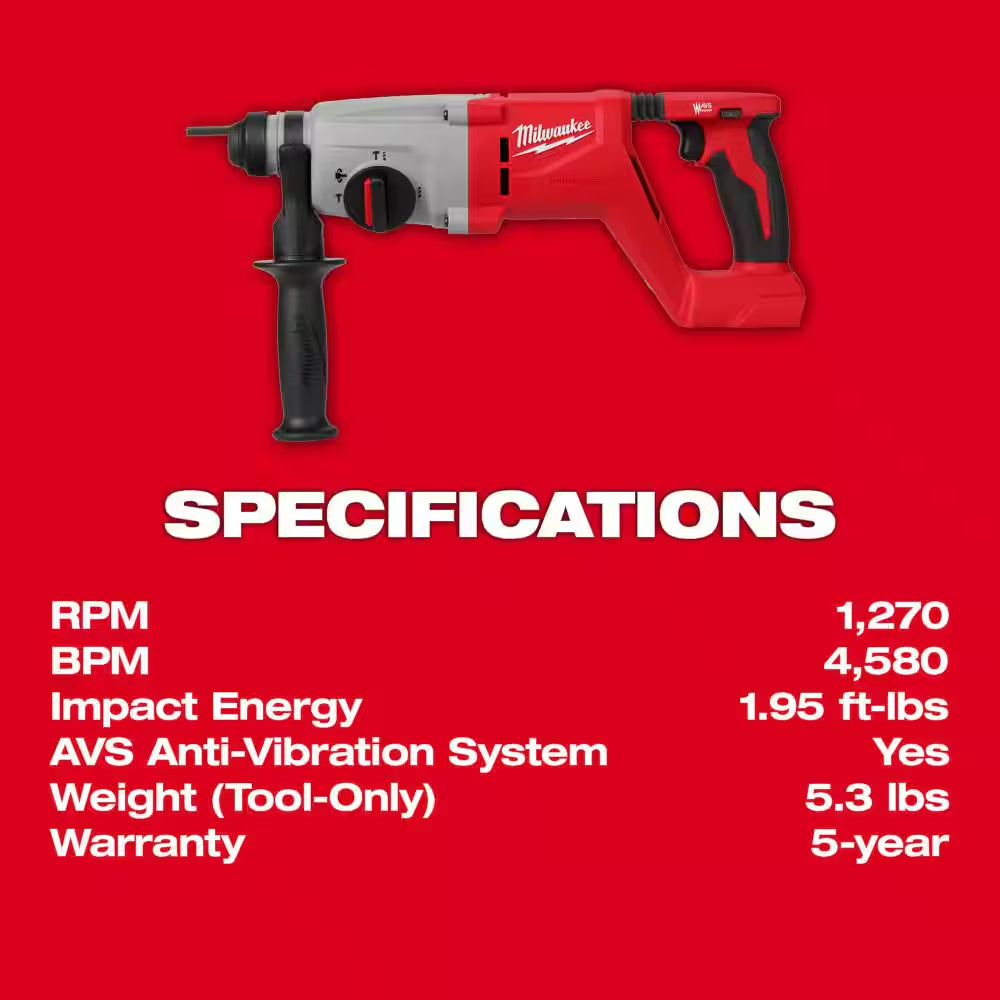 M18 FUEL 18V Lithium-Ion Brushless Cordless 1-9/16 In. Sds-Max Rotary Hammer Kit W/Sds-Plus D-Handle Rotary Hammer