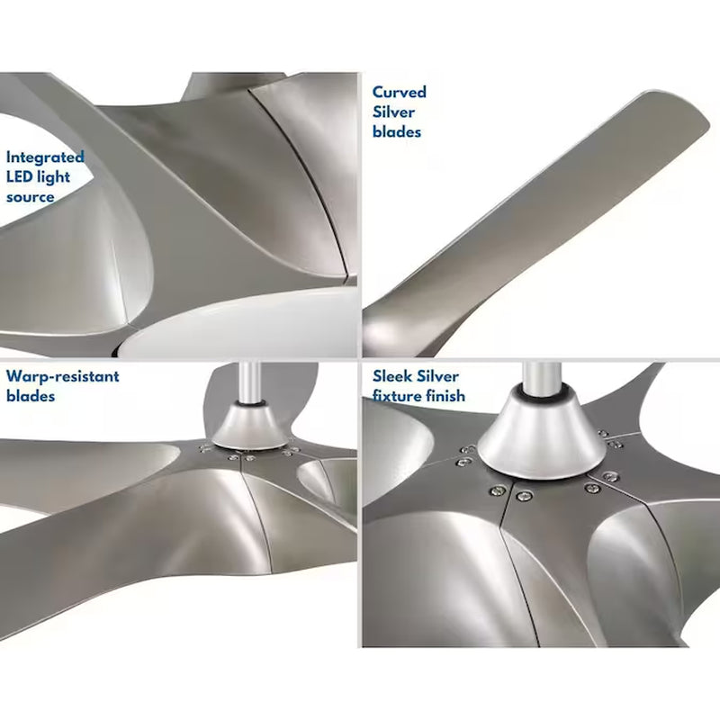 Vernal 60-In Integrated LED Outdoor Smart Painted Nickel with Painted Nickel Blades Propeller Ceiling Fan with Light 5 -Blade )