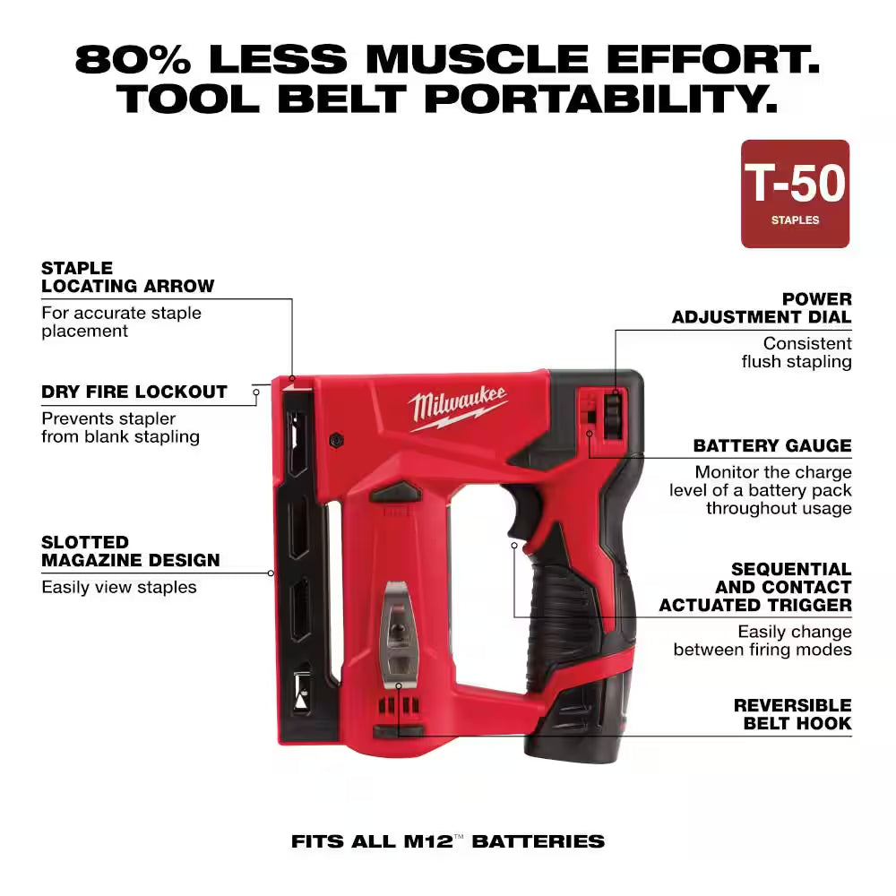 M12 12-Volt Lithium-Ion Cordless 3/8 In. Crown Stapler with M12 2.0Ah Battery
