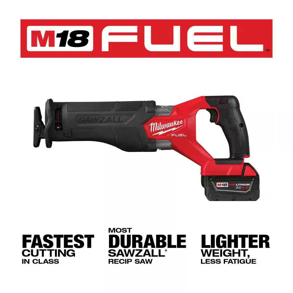 M18 FUEL 18V Lithium-Ion Brushless Cordless SAWZALL Reciprocating Saw Kit W/Two 5.0 Ah Batteries Charger & Hard Case