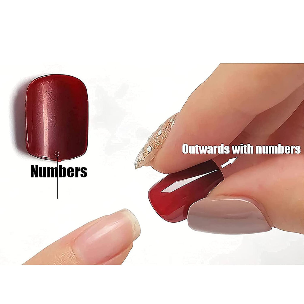Press on Nails - Medium Almond Glue on Nails with Goth Black, Acrylic Gothic Moon Design 24 Pcs